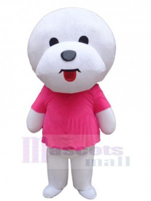 Chien de compagnie blanc Costume de mascotte Animal en T-shirt rose