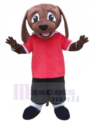 Chien brun super mignon Costume de mascotte Animal en T-shirt rouge