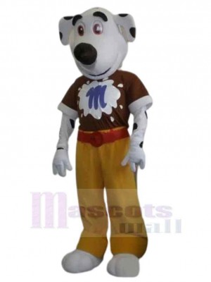Dalmatien chien noir et blanc Costume de mascotte Animal avec un pantalon jaune