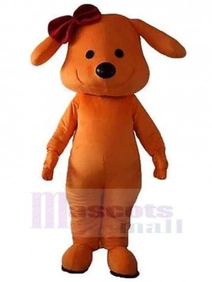 Chien Orange souriant Costume de mascotte Animal avec un nœud sur la tête