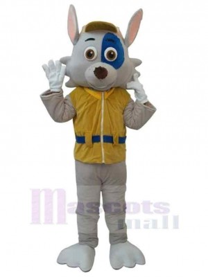 Beau chien blanc Costume de mascotte Animal en manteau jaune