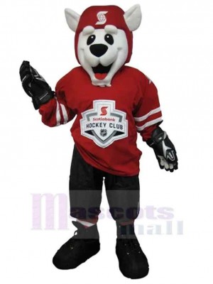 Chien de sport blanc Costume de mascotte Animal Club de hockey