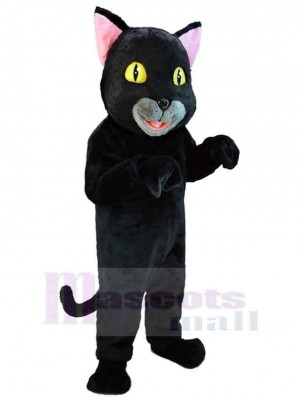 Chat noir souriant Costume de mascotte Animal aux yeux jaunes