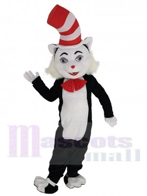 Chat noir et blanc Mascotte Costume Animal au nez rouge
