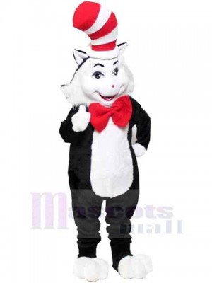 Chat noir Costume de mascotte Animal avec chapeau rouge et blanc