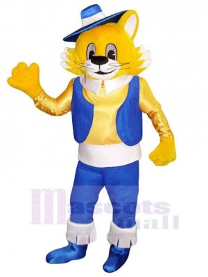 Chat jaune Costume de mascotte Animal en gilet bleu