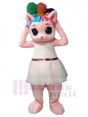 Chat rose Costume de mascotte Animal en robe blanche
