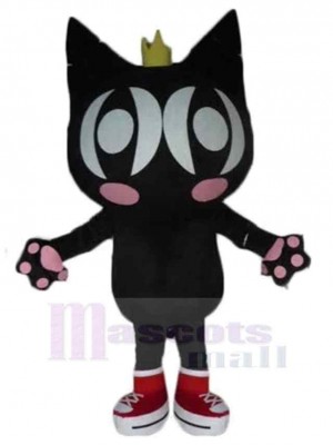 Chat de dessin animé noir Costume de mascotte Animal avec couronne