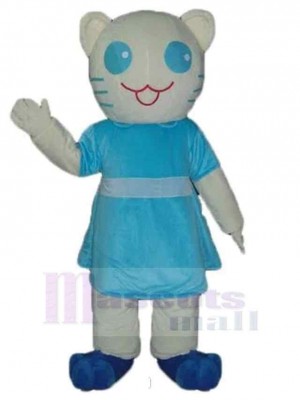 Chat blanc Costume de mascotte Animal en robe bleue