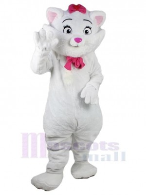 Joli chat blanc Costume de mascotte Animal avec cravate rose