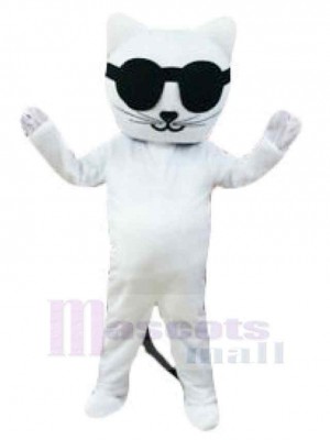 Chat blanc froid Costume de mascotte Animal avec lunettes de soleil