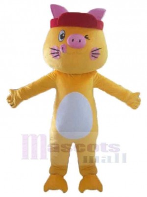 Chat jaune Costume de mascotte Animal aux oreilles roses