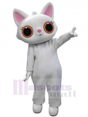 Chat blanc aux grands yeux Costume de mascotte Animal