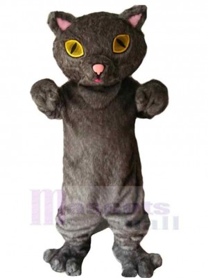 Chat Gris Oreilles Roses Costume de mascotte Animal aux yeux jaunes