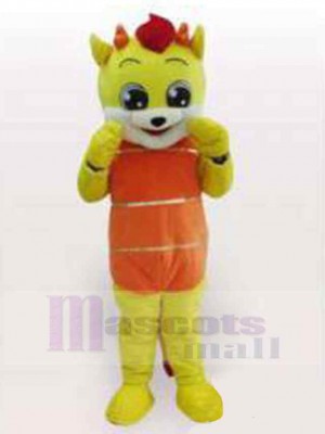 Chat jaune Costume de mascotte Animal dans les vêtements orange
