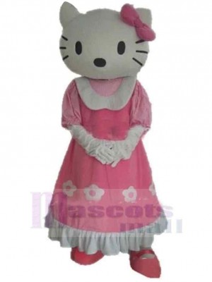 Hello Kitty chat Costume de mascotte dessin animé en robe rose