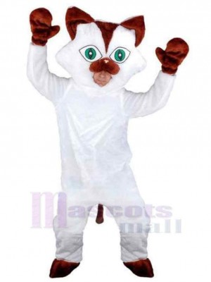 Chat blanc aux oreilles brunes Costume de mascotte Animal aux yeux verts