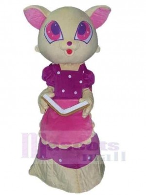 Chat blanc Costume de mascotte Animal en robe violette