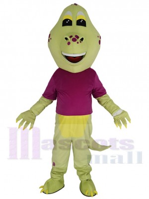 Dinosaure vert Mascotte Costume Animal en t-shirt violet