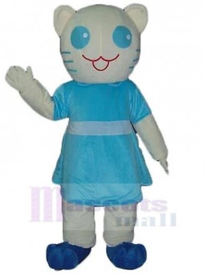 Chat blanc Costume de mascotte Animal avec robe bleue