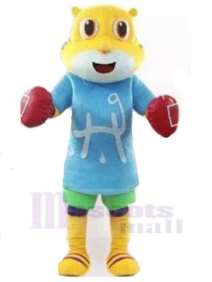 Chat jaune Costume de mascotte Animal avec des gants de boxe