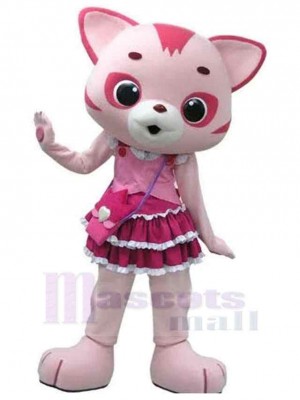 Chat rose et blanc Costume de mascotte Animal avec jolie robe