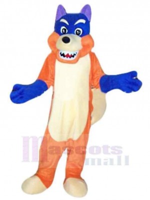 Loup de dessin animé bleu et orange Costume de mascotte Animal
