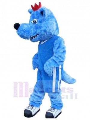 Peluche Loup Bleu Costume de mascotte Animal avec couronne rouge