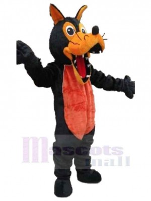 Loup noir et orange Costume de mascotte Animal avec des dents pointues