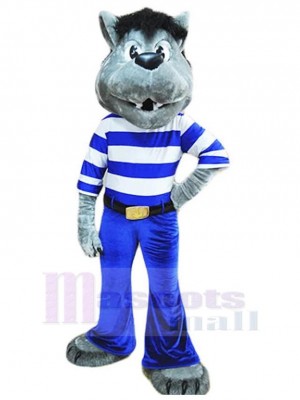 Loup de la mode Costume de mascotte Animal en vêtements bleus et blancs