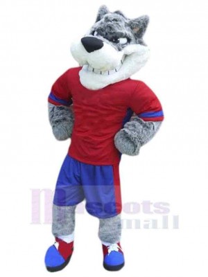 Loup fort de meilleure qualité Costume de mascotte Animal en T-shirt rouge