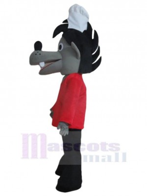 Chef Loup Gris Costume de mascotte Animal en vêtements rouges