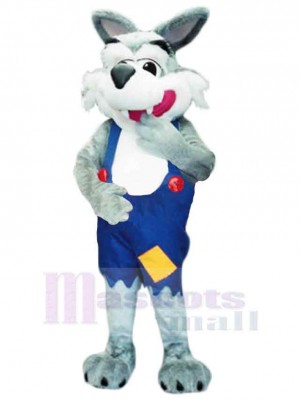 Loup amical Costume de mascotte Animal en salopette bleue
