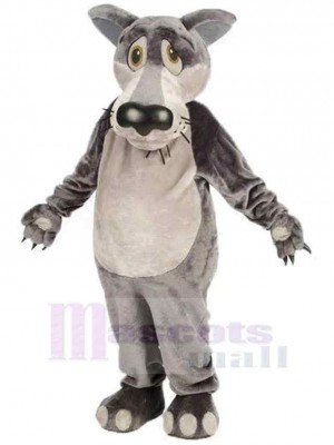 Loup gris malheureux Costume de mascotte Animal avec gros nez