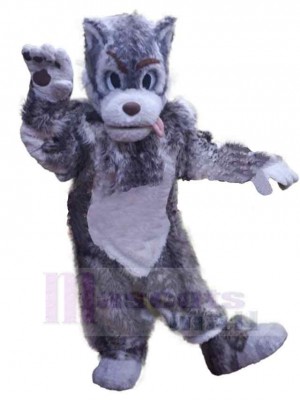 Loup gris drôle Costume de mascotte Animal avec la langue