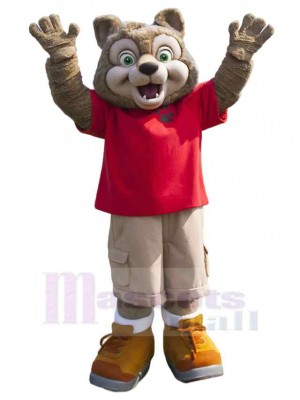 Loup brun aux grands yeux heureux Costume de mascotte Animal