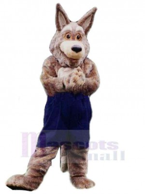 Loup coyote brun drôle Costume de mascotte Animal  en pantalon bleu foncé