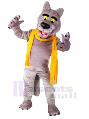 Loup de qualité supérieure Costume de mascotte Animal avec foulard jaune