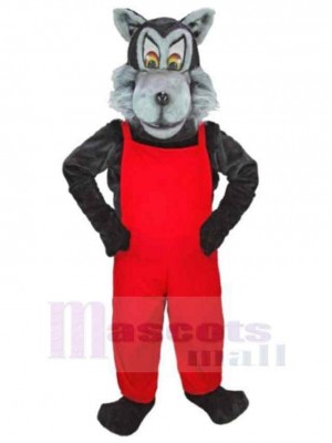 Loup gris sérieux Costume de mascotte Animal en vêtements rouges