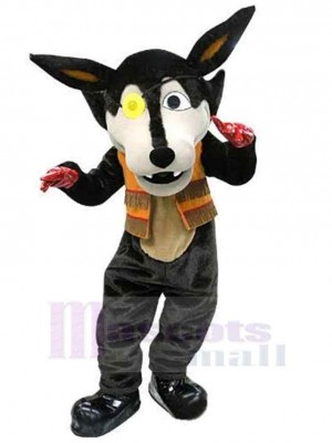 Loup noir drôle avec les yeux bandés Costume de mascotte Animal