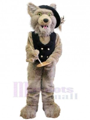 Loup mignon Costume de mascotte Animal en gilet et chapeau noirs