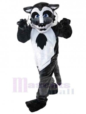 Loup gris foncé Costume de mascotte Animal aux yeux bleus