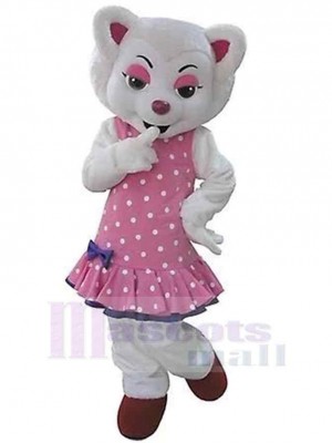 Loup blanc Costume de mascotte Animal en robe rose