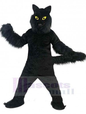 Loup en peluche noir Costume de mascotte Animal aux yeux jaunes