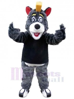 Loup gris acclamant Costume de mascotte Animal aux oreilles rouges