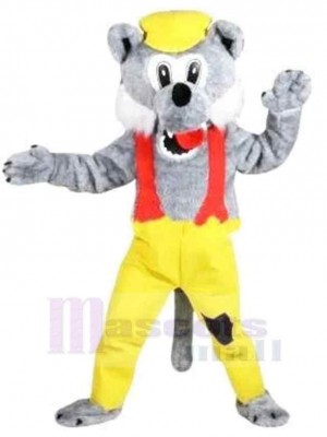 Loup gris Costume de mascotte Animal en barboteuses jaunes