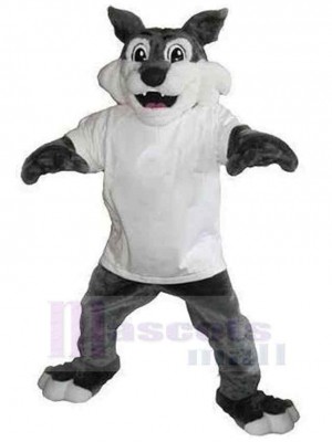Loup robuste Costume de mascotte Animal en T-shirt blanc