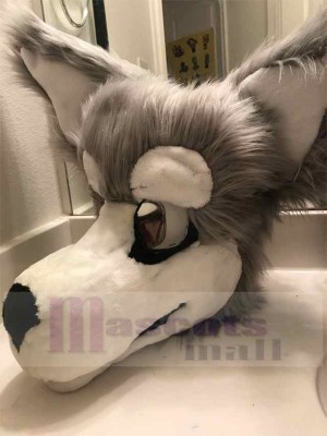 Fursuit Loup Gris Costume de mascotte Animal Tête seulement