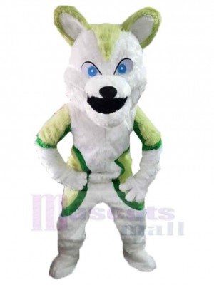 Loup drôle Costume de mascotte Animal aux yeux bleus