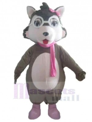 Mignon bébé loup Costume de mascotte Animal avec écharpe rose